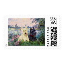 Scottish Terriers (two-BW) - By the Seine Stamps