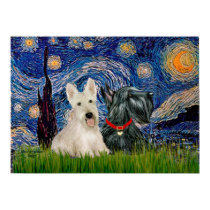 Scottish Terriers (two-BW) - Starry Night posters by masterpiecedogs Scottish Terriers (two-BW) - Starry Night posters