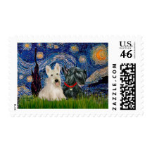 Scottish Terriers (two-BW) - Starry Night Stamp