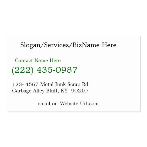 Scrap Metal Recycling & Garbage Pickup Business Card (back side)