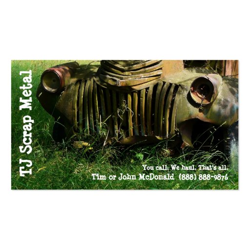 Scrap Metal Recycling & Garbage Pickup Business Card (front side)