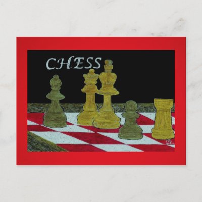 Scratchboard Art of King and Queen Chess Players Post Card