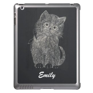 Scratchboard Kitten Customizable Name iPad Case