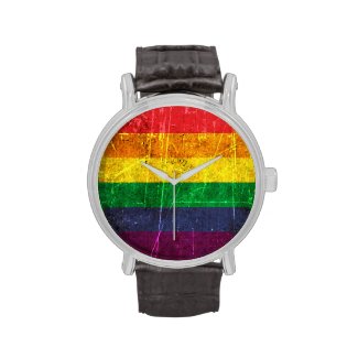 Scratched and Worn Vintage Gay Pride Rainbow Flag Wrist Watch