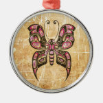 Scratched Pink and Black Haida Spirit Butterfly Christmas Tree Ornament Scratched Pink and Black Haida Spirit Butterfly Christmas Tree Ornament