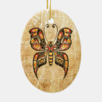 Scratched Yellow and Red Haida Spirit Butterfly Christmas Ornament Scratched Yellow and Red Haida Spirit Butterfly Christmas Ornament