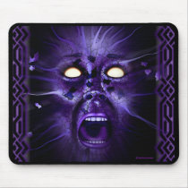 face, scream, screaming, woman, erie, scary, spooky, border, evil, dark, halloween, eyes, purple, digital realism, Mouse pad with custom graphic design