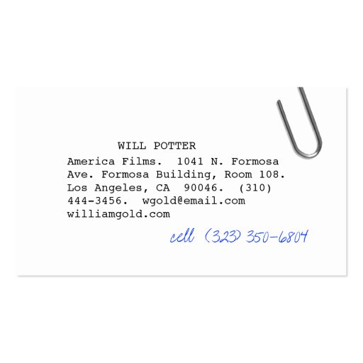 Screenwriter iii business card (front side)