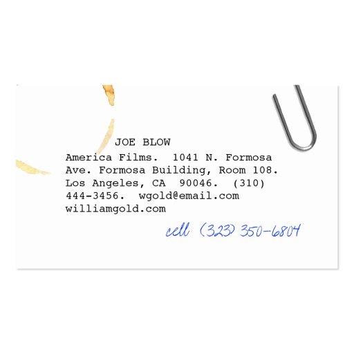 Screenwriter vi business card (front side)