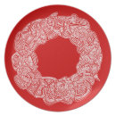Scribbleprints Wreath - White, on Red Plate