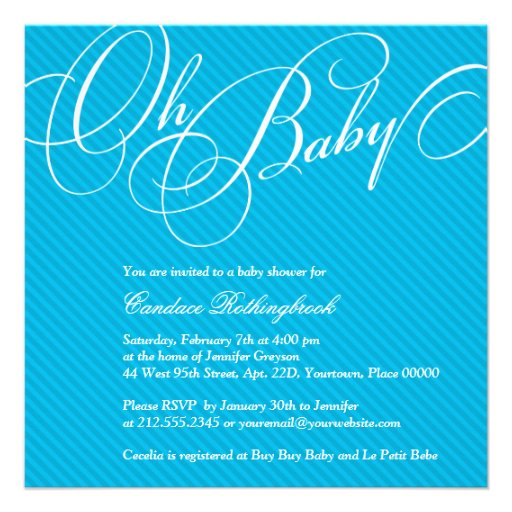 Script Diagonals in Cyan Baby Shower Invitation