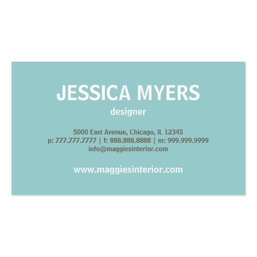 Script Monogram Business Card (Turquoise) Business Card Template (back side)