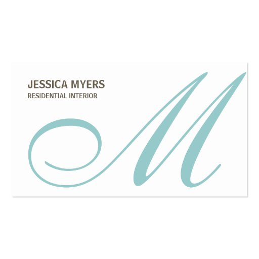 Script Monogram Business Card (Turquoise) Business Card Template (front side)