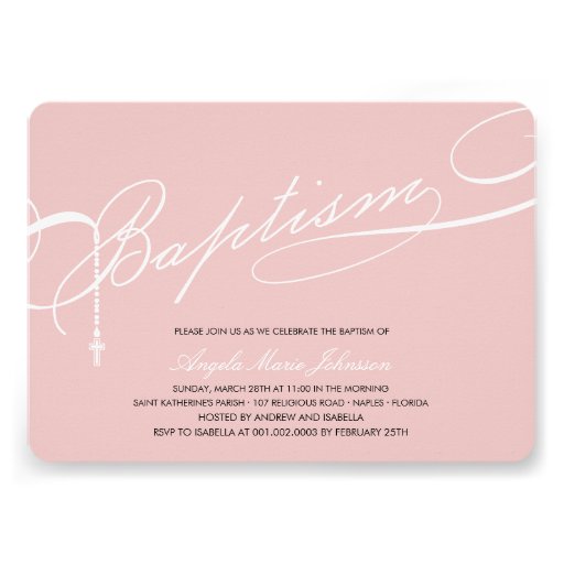 Scripted Baptism Rosary Cross Girl Pink Invitation