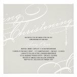 Scripted Christening Modern Cross Gray Invitation
