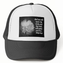 SCRIPTURE John 8:32 Black / White Flowers hats by scriptures SCRIPTURE John 8:32 Black / White Flowers hats