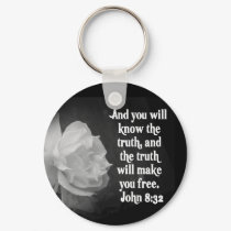 SCRIPTURE John 8:32  Black / White Flowers keychains