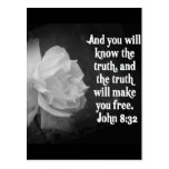 SCRIPTURE John 8:32  Black / White Flowers Post Cards