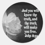 SCRIPTURE John 8:32  Black / White Flowers Sticker