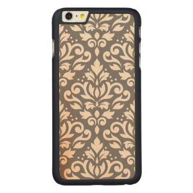 Scroll Damask Large Pattern Cream on Grey Carved® Maple iPhone 6 Plus Case