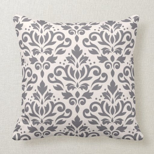 Scroll Damask Large Pattern Grey on Cream Throw Pillow Zazzle