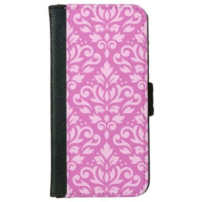 Scroll Damask Large Pattern Light on Dark Pink Wallet Phone Case For iPhone 6/6S