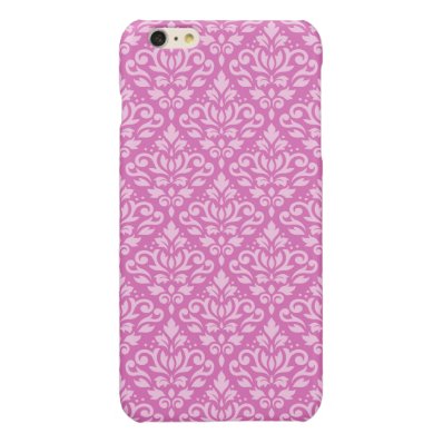 Scroll Damask Pattern Light on Dark Pink Glossy iPhone 6 Plus Case