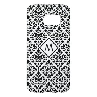 Scroll Damask Ptn Black on White (Personalized) Samsung Galaxy S7 Case