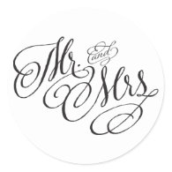 Scroll Font Mr. and Mrs. Wedding Sticker