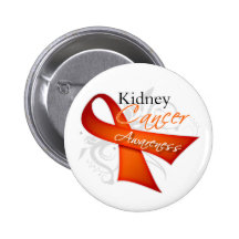Scroll Orange Ribbon Kidney Cancer Awareness Pinback Buttons
