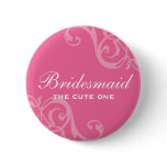 Scroll pink wedding name tag badge pin button