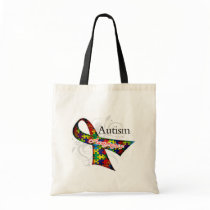 Scroll Ribbon - Autism Awareness Tote Bags