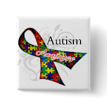 Scroll Ribbon - Autism Awareness Pinback Button