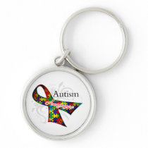 Scroll Ribbon - Autism Awareness Keychain