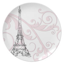 Scrolls and Eiffel Tower - Pink plates