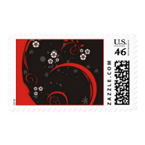 Scrolls with flowers on black ground -