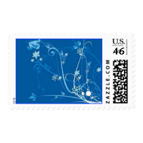 Scrolls with flowers on blue ground -