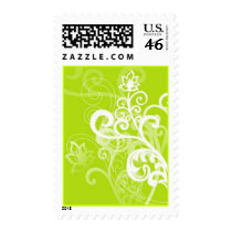 Scrolls with flowers on green ground - postage stamp