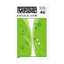 Scrolls with flowers on green ground - stamp