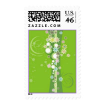 Scrolls with flowers on green ground - postage