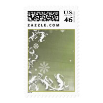 Scrolls with flowers on green ground -