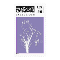 Scrolls with flowers on purple ground - postage stamp