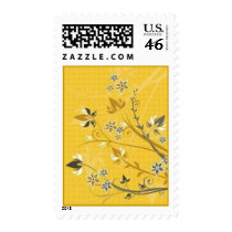 Scrolls with flowers on yellow ground -
