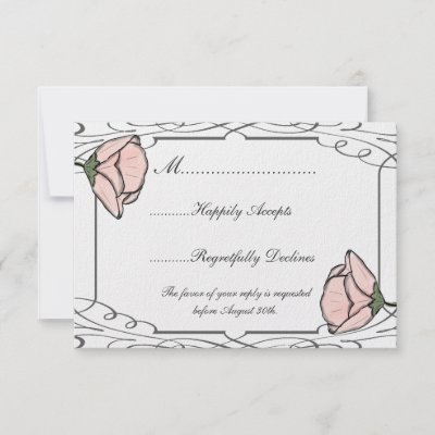 Scrollwork and Pink Flower Wedding RSVP Card Invite