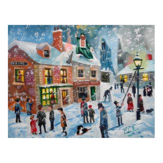 Scrooge A Christmas Carol winter snow scene ghosts print