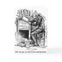 Scrooge at His Desk (with text) Greeting Cards