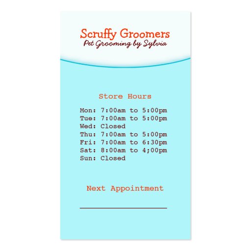 Scruffy Groomers Pet Grooming Business Card (back side)