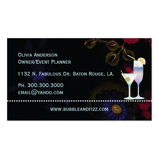 Scrumptious Cocktails Event Planning Business Card (back side)