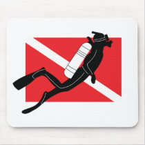 SCUBA Dive Flag With Male SCUBA Diver mousepads by SCUBA_Dive_TShirts SCUBA Dive Flag With Male SCUBA Diver mousepads