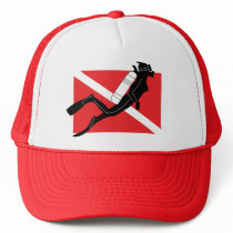 SCUBA Diver Down Flag With Female Diver Hat